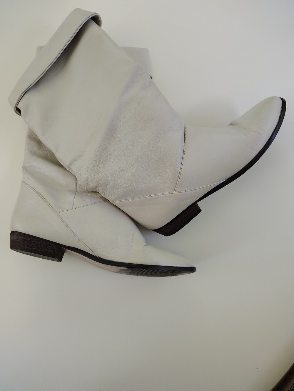 Vintage Bandit Made In Argentina 1980s Cream Leather Slouch Boots 7.5 - Picture 14 of 15
